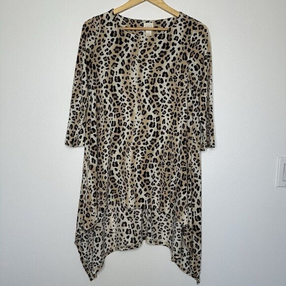 Chicos Tunic Animal Mix Top Leopard Size S Hi Lo Hem Exotic 3/4 sleeve - Picture 1 of 10
